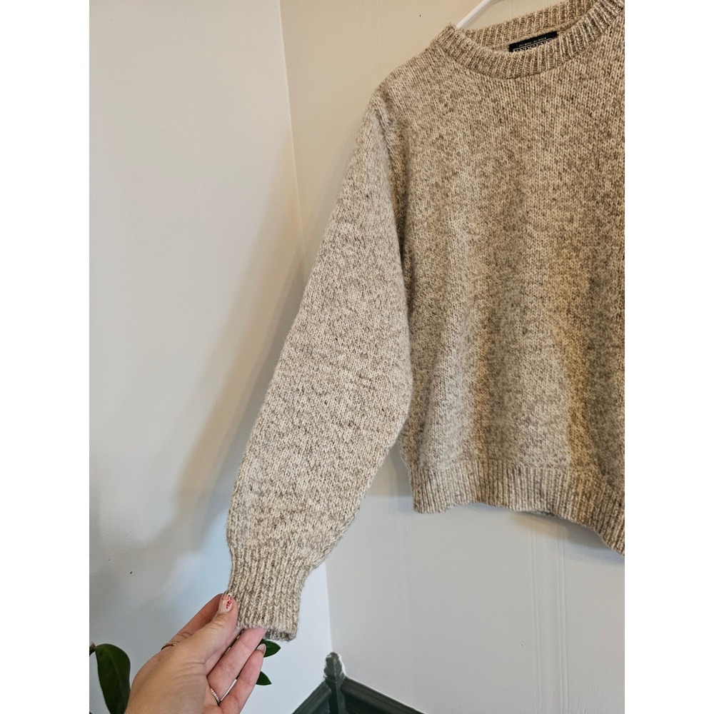 Lands End Vintage 90s Wool Blend Crewneck Sweater oatmeal Marled Knit Large USA - Picture 2 of 4